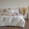 2026 Nuevo Juego de Cuatro Piezas Estilo Retro de Algodón y Lino Sábana y Funda de Edredón de Algodón Puro Floral para Dormitorio del Hogar Ropa de Cama