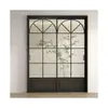 Porta de Correr de Vidro Arco-Íris Longa na Cor Creme Estilo Francês com Design de Tripla Articulação, Tiras em Treliça Arqueadas, Porta de Correr Divisória Minimalista de Luxo Leve
