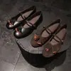Zapatos Mary Jane con Bloques de Color y Borlas para Mujer, Zapatos Planos Nuevos con Interior y Exterior Completamente de Cuero, Cuero Genuino, Correa Única, Punta Redonda, Zapatos de Boca Baja para Mujer