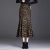 Falda Retro con Estampado de Leopardo, Hermosa Falda de Cola de Pez, Falda Floral para Mujer, Nueva Falda Ceñida para Primavera y Otoño 2025