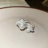 Anel aberto de ouro maciço 14k banhado com zircônia quadrada, coração de borboleta, pérola, anel simples e estiloso para o dedo indicador, joia para mulheres