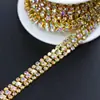 Corrente de Garras de Três Fileiras com Strass Coloridos Galvanizados Soldados, Corrente de Garras Densa, Corrente de Garras com Strass, Acessórios Decorativos para Joias DIY