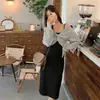 Vestido Negro Pequeño Estilo Hepburn para Mujer 2026 Primavera y Otoño Nuevo Vintage Cuello en V Largo Por Encima de la Rodilla Negro Elegante Vestido Falda Larga