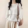 Suéter de punto tipo capa chal marrón para mujer, nuevo estilo de principios de otoño, talla grande, ligeramente holgado, top de imitación de dos piezas