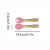 Cuchara y Tenedor de Silicona de Grado Alimenticio para Bebés y Niños, Set de Entrenamiento para que los Niños Aprendan a Comer Solos, Set de Cuchara para Alimentación Complementaria Específico para Bebés