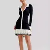 Comércio Exterior Transfronteiriço Roupas Europeias e Americanas Outono Laço Babado Moda Temperamento Vestido de Malha de Manga Longa