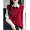 Colete Cardigan Tricotado Redondo de Veludo Amigo da Pele para Mulheres com Fio Floral, Bolso, Sem Manga Camada Superior Outono/Inverno 2025