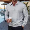 Moletom Novo Estilo Europeu e Americano Transfronteiriço Amazon Manga Longa Cor Sólida Casual Jacquard Costura Gola Polo Top Suéter Masculino
