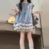 Vestido de Verano para Niña con Leggings Incluidos Nuevo Estilo 2026 Vestido de Verano con Mangas Abullonadas para Niña Grande Estilo Coreano de Moda