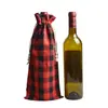 Bolsa de Vinho Xadrez com Cordão Transfronteiriça, Saco de Algodão para Garrafa de Vinho de Natal, Bolsa de Presente de Embalagem de Vinho de Algodão com Cordão
