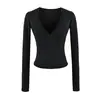 Camiseta de manga larga ajustada, pura y seductoramente atractiva, con cuello cruzado en V profundo, elástica, suave y cómoda, nueva blusa base de otoño para mujer