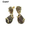 WT-E692 Pendientes de longitud media con doble gema incrustada de circonita de nicho, gemas multicolor opcionales, pendientes simples y refrescantes