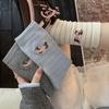 Calcetines de Dibujos Animados con Bordado de Cachorros Lindos para Mujer Otoño e Invierno Ins Estilo Japonés de Moda Estilo Preppy Grises con Encaje Coreano Calcetines de Media Pantorrilla