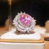 Anel Aberto Rosa Zircônia Rosa Full Diamond Rede Social ao Vivo Simulação Turmalina Rosa para Mulheres