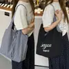 Set Bolsa de Lona Rayada Doble Cara Estilo Coreano Moda Bolso Tote Casual Bolso de Hombro Simple Versátil Gran Capacidad