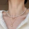 Collar de perlas de vidrio apiladas de doble capa, elegante y moderno, con colgante de perlas de agua dulce de guisante de celebridades cibernéticas, cadena de sentido avanzado.