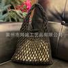 Nueva Bolsa de Malla Hueca Portátil Tejida a Mano con Cuerda de Algodón Bolsa de Paja Bolsa de Muñeca Bolsa para Mujeres