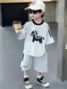 Conjunto de verano para niños 2026 nueva ropa de verano para niños, conjunto deportivo ligero de manga corta elegante para niños pequeños, moderno