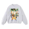 Moletom Oversized de Algodão Puro Estilo Europeu e Americano para Homem Anime Japonês Lavado Marca Tendência Top Vintage Sem Capuz