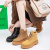 Botas Martin Amarillas de Cuero de Vaca de Dos Capas con Suela Gruesa para Mujer Estilo Europeo Botas Invierno 2026 Nuevos Zapatos Cortos de Cuero Versátiles de Media Pantorrilla