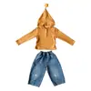 Conjunto de calça listrada com capuz para meninas coreanas, novo estilo outono 2026, conjunto casual estiloso de duas peças para a escola, roupas infantis