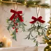 Novo produto transfronteiriço: Pingente de decoração de folha artificial de Natal com laço e frutas vermelhas, Ornamento de pendurar para planta verde de Natal caseira DIY