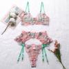 AliExpress Transfronteiriço Novo Bordado Costura de Cor Contrastante Sexy Perspectiva Aro de Aço Reunião Roupa Íntima Sexy Conjunto
