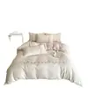 Juego de cuatro piezas de ropa de cama de gasa de doble capa 100% algodón con bonito bordado de oso de dibujos animados, hipoalergénico y transpirable, adecuado para camas individuales