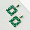 Pendientes cuadrados de diamantes de imitación de colores exagerados con diseño de viento INS, pendientes de joyería de comercio exterior con colgante de diamantes rojos y verdes de moda europea y americana