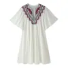 Roupas femininas europeias e americanas transfronteiriças, moda popular do AliExpress estilo boho solto bordado vestido midi