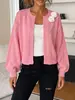 Otoño/Invierno 2026 Moda Femenina Transfronteriza Europea y Americana de Gama Alta Elegante Color Sólido Pesado Tejido de Punto Floral Hecho a Mano Chaqueta Cardigan para Mujer
