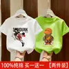 Camiseta de Algodão Puro Manga Curta para Meninos 2026 Nova Desenho Animado Verão de Bebê Roupas Infantis Top Fino Modelagem Solta Camiseta de Meia Manga para Crianças