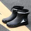 Botas de chuva curtas impermeáveis para pesca masculinas com punhos elásticos, sapatos de chuva unissex, antiderrapantes, adequados para canteiros de obras, cozinhas e campos, com forro fixo de fleece para aquecimento