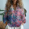 Nova Camisa Feminina de Comércio Exterior 2025 Top Transfronteiriço Gola V Estampada Exquisita Camisa de Tecido de Cânhamo Feita de Amazon D