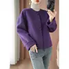 Abrigo de lana de doble cara holgado para mujer, estilo corto, tejido de lana, nuevo modelo otoño e invierno 2026, abrigo de lana con cuello redondo para mujeres petite