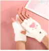 Guantes Calientes de Medio Dedo Plegables para Otoño e Invierno para Estudiantes Mujeres, Guantes Gruesos a Prueba de Frío con Forro de Felpa de Dibujos Animados Venta al por Mayor