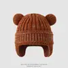 Gorro protector de orejas para niños con orejas de oso lindo estilo coreano, gorro cálido de rayas verticales para otoño e invierno, gorro protector de orejas tipo pullover unisex para bebé