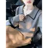 Shenzhen Nanyou Lujo Ligero Gama Alta ~ Estilo Coreano Elegante Bloque de Color Cuello Polo Suéter de Punto para Mujer, Primavera Versátil Juvenil