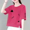 Camiseta de manga corta estilo mamá para mujer, comercio exterior transfronterizo, nuevo estilo de verano, corte holgado, adelgazante, top estampado versátil