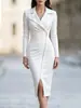 Moda Femenina Primavera/Verano Europeo y Americano Amazon AliExpress Nuevo Estilo Elegante Cintura Ceñida Blazer de Manga Larga Cuello Solapa Cremallera Vestido