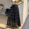 Falda abullonada de malla plisada para mujer, falda de pastel en capas de otoño de cintura alta y corte holgado