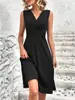 Producto Nuevo Transfronterizo Verano 2025 Color Sólido Cuello en V Cintura Cruzada Plisada Sin Mangas Longitud Media Falda Vestido Largo para Mujer