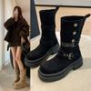 Botas de Mujer de Suela Gruesa Dos-Usos 2025 Otoño e Invierno Nueva Moda Versátil Cómodas Casuales Slim Botines Medianos para Mujer