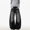 Jeans Negros Barbudos Retro Americanos para Hombres y Mujeres, Corte Limpio, Lavado Vintage, Corte Holgado, Pantalones de Pierna Ancha para Parejas, Modernos