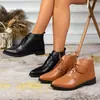 Comercio exterior transfronterizo talla grande otoño e invierno 2026 nuevas botines cortos de tacón bajo para mujer, punta fina, tacón grueso, botines de moda casual con cordones