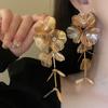 Brincos Cascata Padrão Corvo com Borla Longa Agulha de Prata Moda Flor de Diamante Personalizados Exagerados Brincos Pérolas Elegantes
