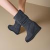 Botas Martin Casuales Versátiles de Cuero Genuino para Mujer, Estilo Nuevo Otoño e Invierno, Delgadas hasta la Pantorrilla, Aumentadoras de Altura