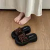 Sandálias Slip-On de Salto Grosso Estampa de Leopardo para Mulheres, Novidade Casual Verão 2026 Sandálias Plataforma de Bico Redondo que Aumentam a Altura