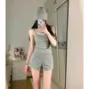 Pijama Sencillo de Tirantes Rayados con Copas en el Pecho para Mujer, Nuevo Estilo de Verano Camiseta sin Mangas y Shorts Ropa de Casa, Conjunto de Tallas Grandes Adecuado para Usar como Ropa Exterior