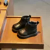 Botas femininas, botinhas infantis, camada dupla de algodão e fleece, novo estilo outono e inverno, sapatos de couro para bebê menina, botas estilo Martin para meninas, sapatos para bebês